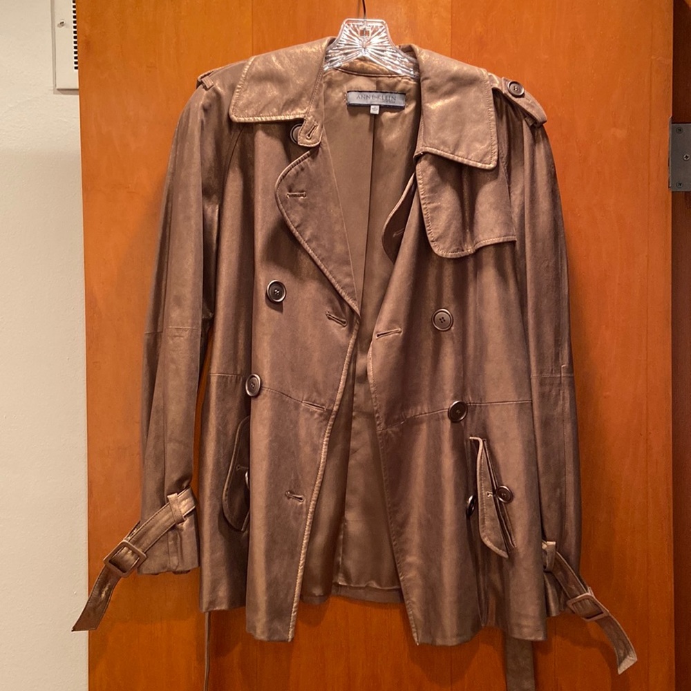 Anne Klein Leather Jacket, Metallic Bronze, size Small